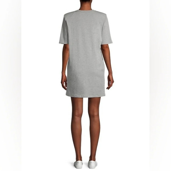 Design Lab Shoulder-Padded Jersey T-Shirt Dress Grey 100% Cotton Women Large - Picture 2 of 11